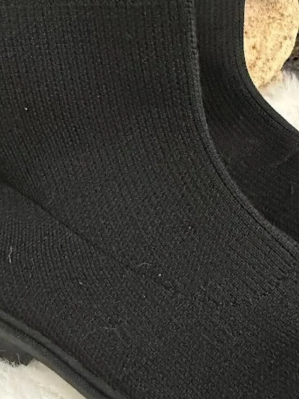 Black Knit Sock Boots Chunky Lug Sole Pull-On Ankle Boots Size 31